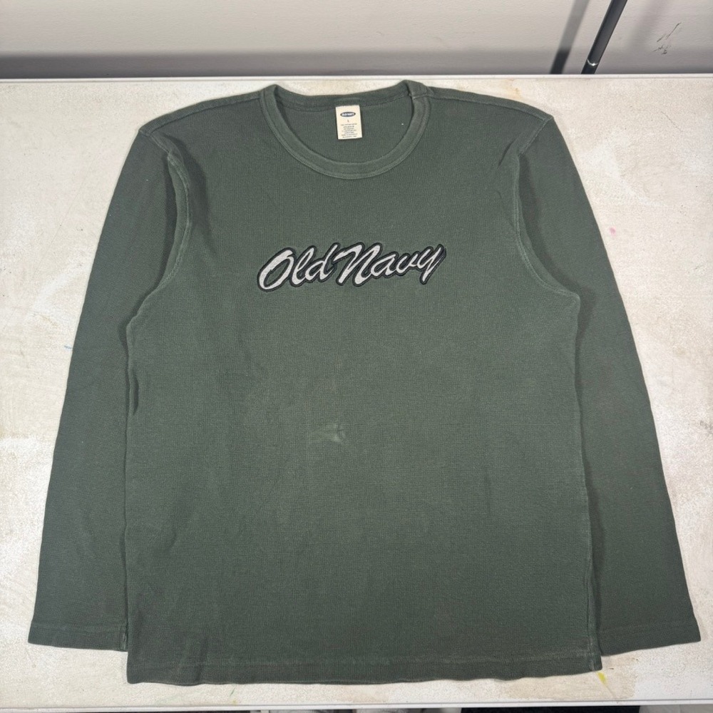 Vintage Y2K Old Navy L/S Thermal Shirt Mens L Green Logo Skate Grunge Streetwear - Picture 2 of 9